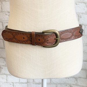 BROWN Tooled Genuine Leather Belt Western Design